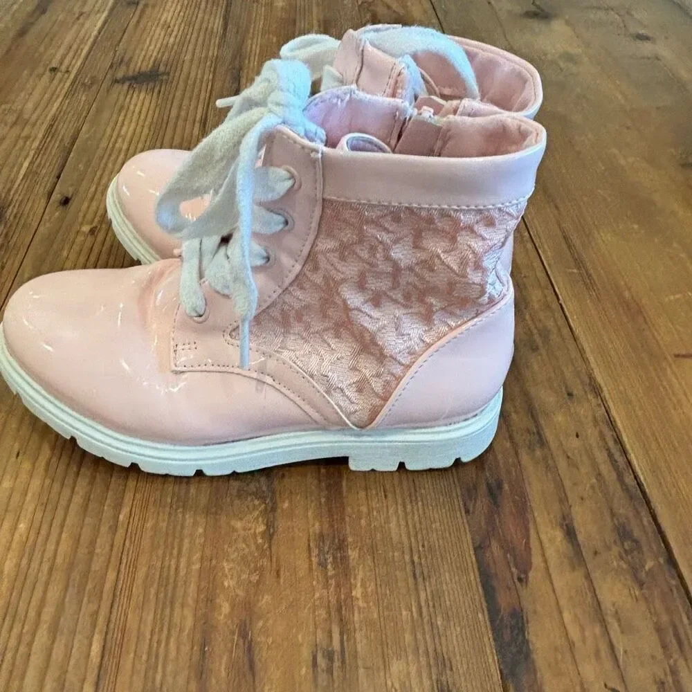 DKNY Pink Patent Lace Hightop Biker Boot Size 10